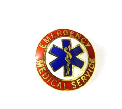 EMS Collar Device Pin Emergency Medical Service Red Gold Star of Life 55G2 New