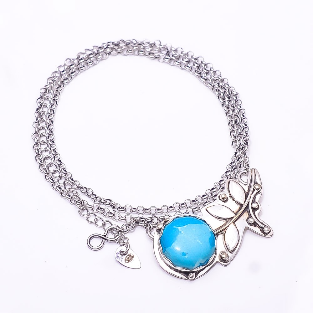 Larimar Flower 925 Sterling Silver Chain Pandent 17.99″ CP944021237 Gift for her