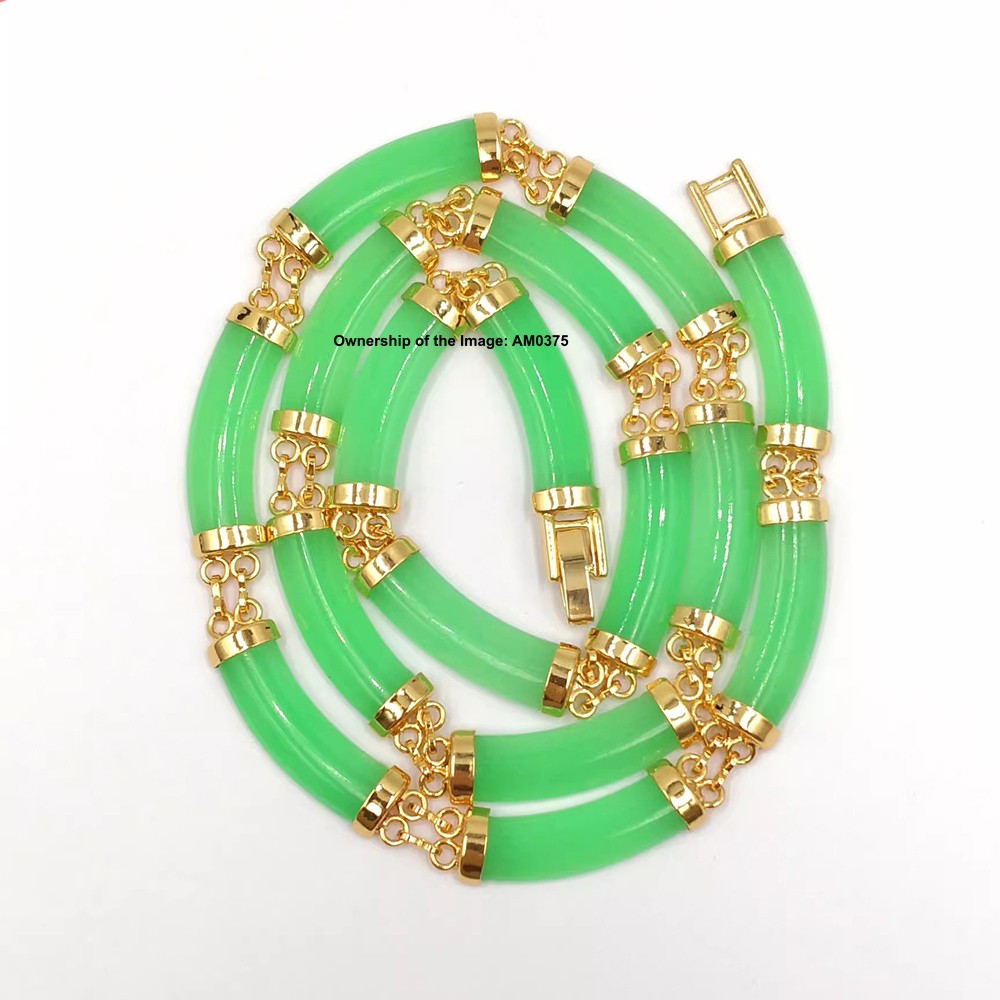 New Heated Light Green Jade 8mm Rectangle Yellow Plated Neacklace 20inch ForHer