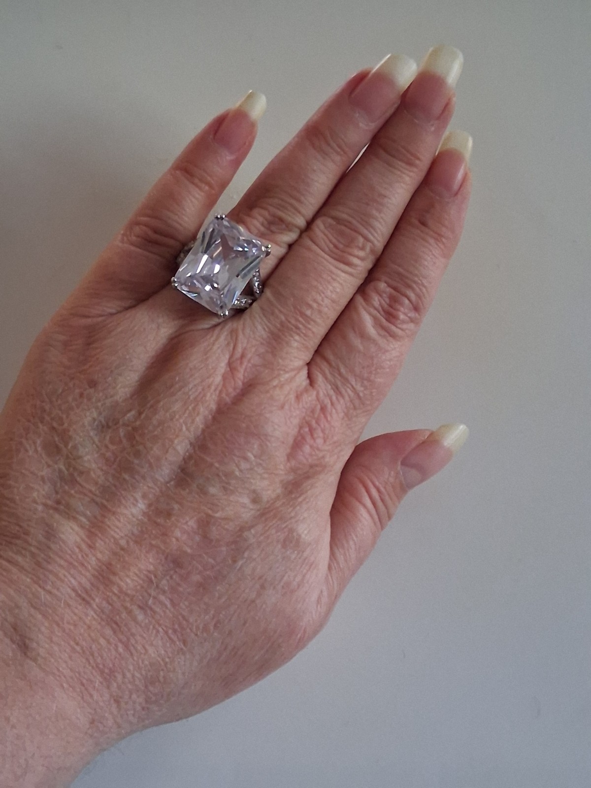 Emerald Cut 27 Carats Platinum Plated Statement Ring Size 8 SETA Palm Beach