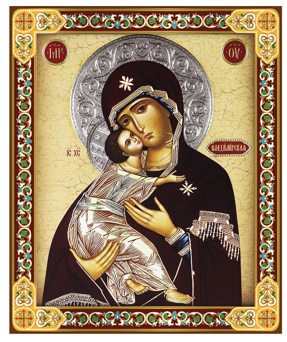 Virgin Mary and Christ Byzantine Icons Virgin of Vladimir 7 1/2″ Matching Icons