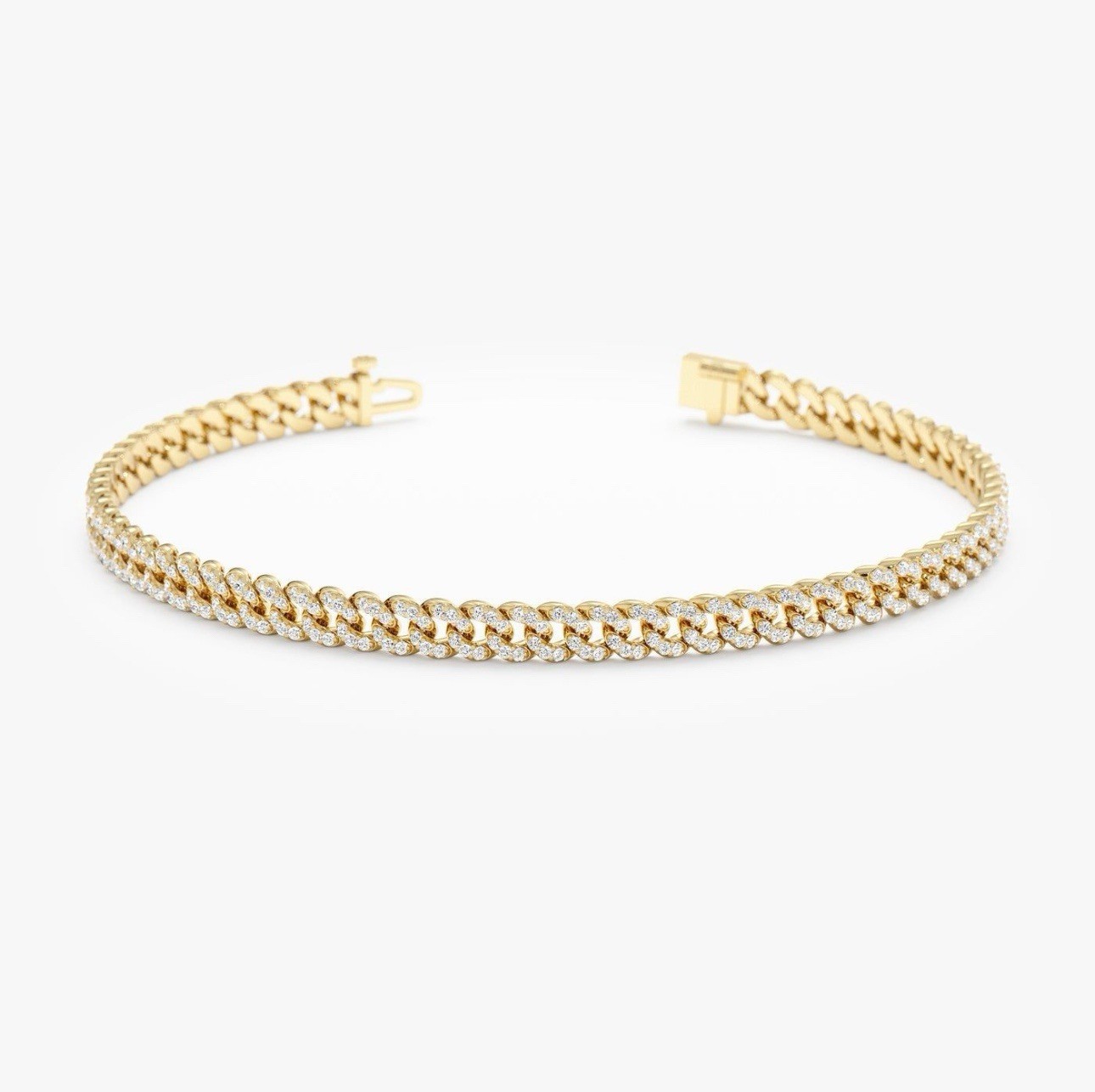 18k Solid Gold 2.9mm Cuban Links With D Color, VVS Moissanites Bracelet