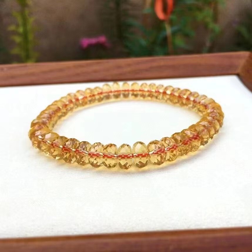 8mm Natural Yellow Citrine Crystal Marquise Faced Beads Bracelet for Adults