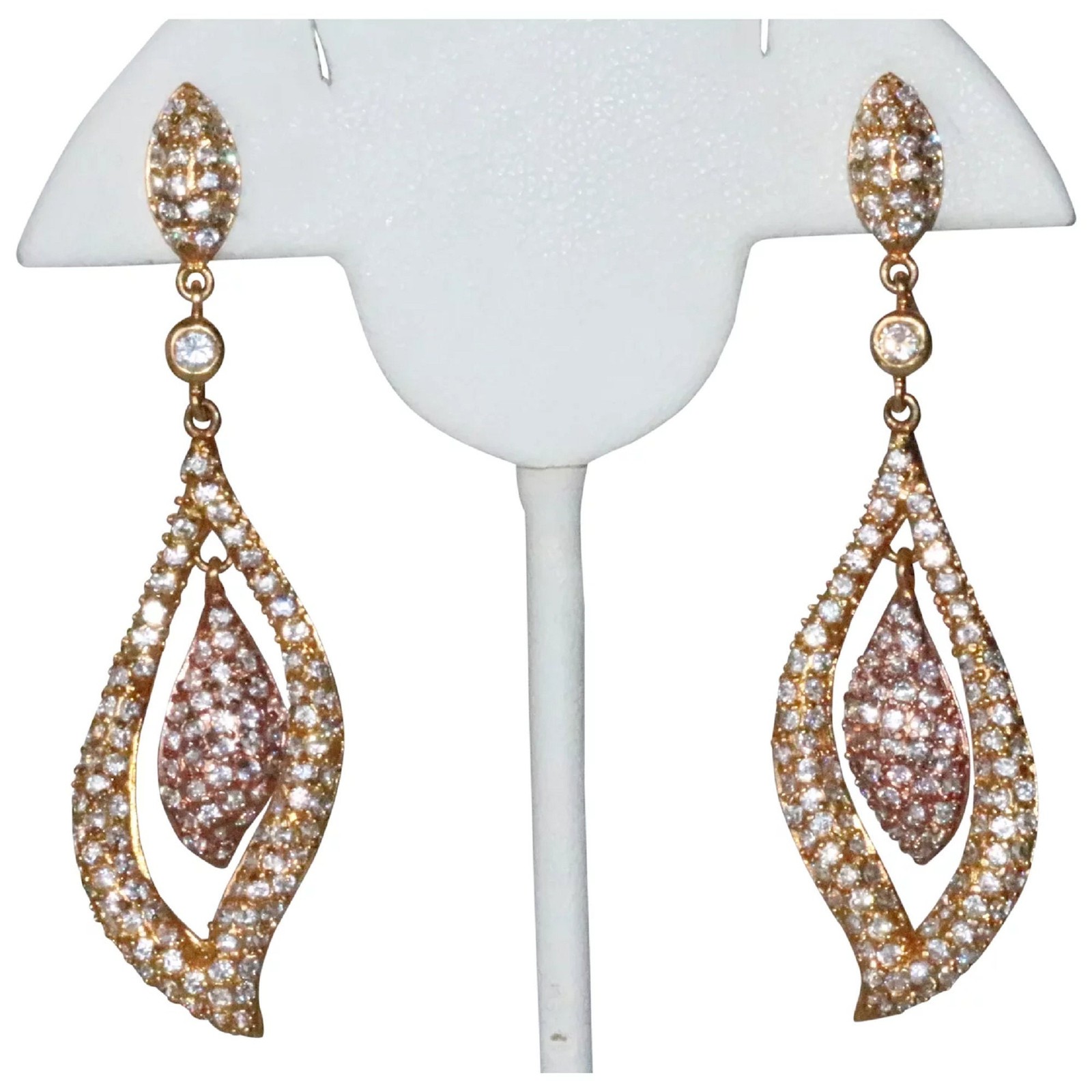 Sterling Silver Yellow and Pink Gold Overlay Pave Cubic Zircon Chandelier Tear