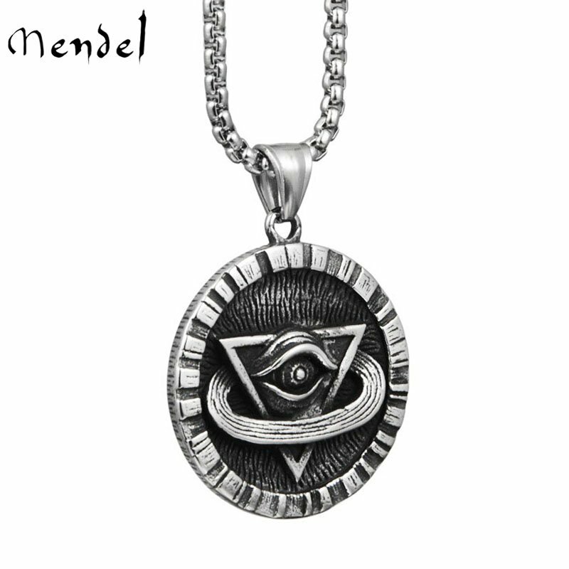 MENDEL Mens Illuminati All Seeing Eye OF Providence Horus Ra Pendant Necklace
