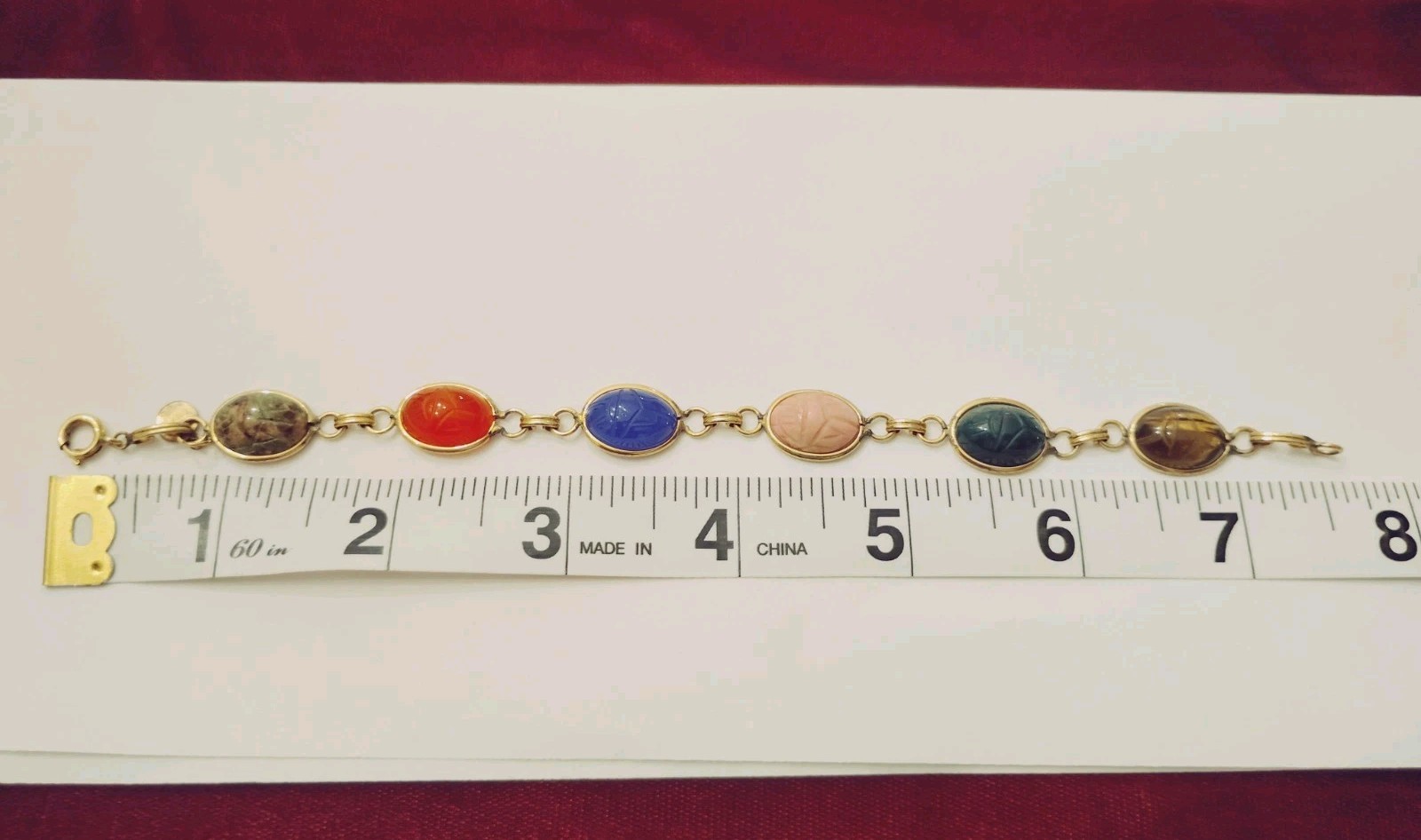 12k gold plated scarab 6 stone vintage D’or bracelet.