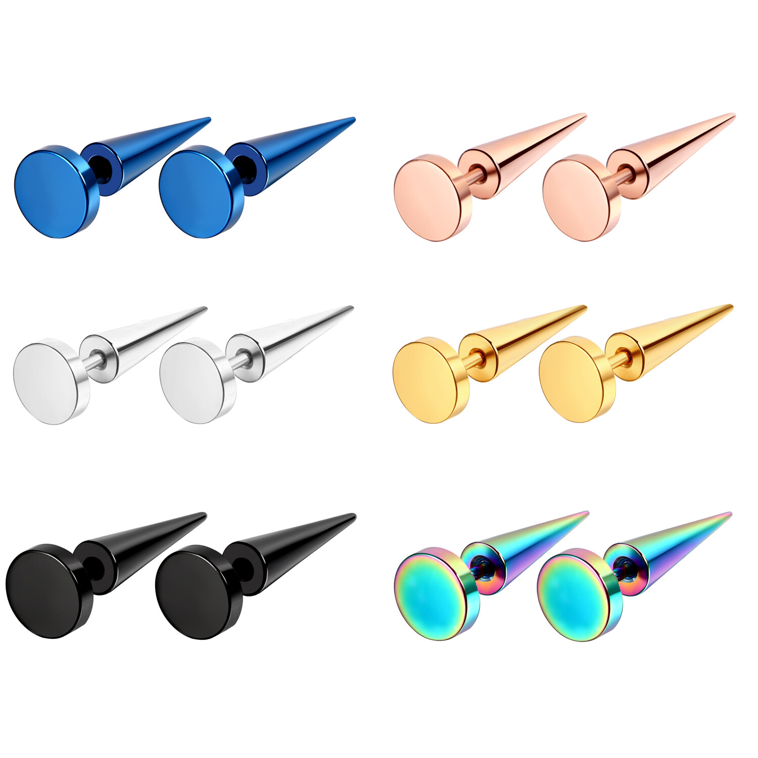 2-12pcs Mixed Color Men Women Fake Tapers Tunnel Cheater Ear Stud Spike Earrings