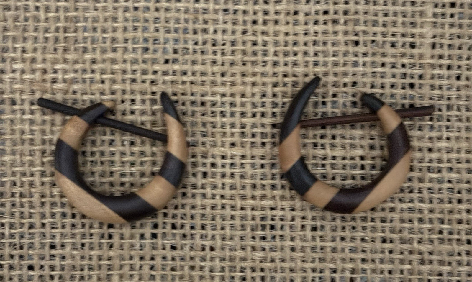 brown black striped wood crescent hoop earrings for lobe no stone