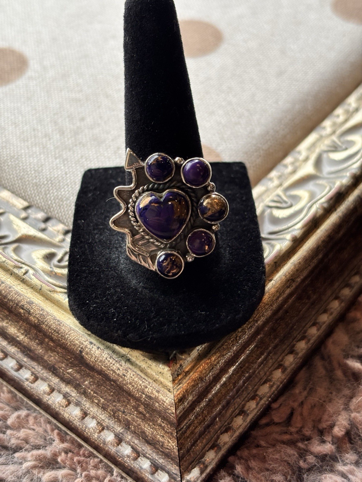 Beautiful Purple Spiny Stones Ring In Sterling Silver Size 7-9
