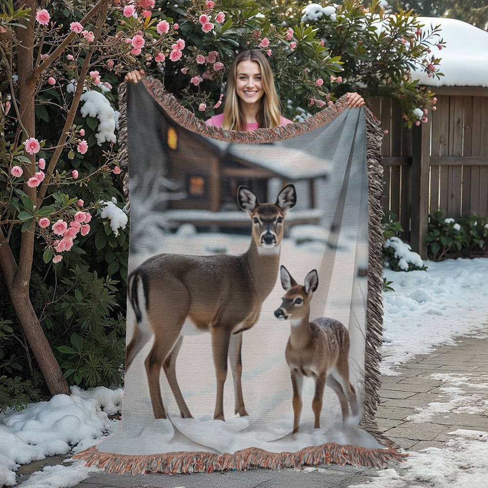 Deer and Fawn Woven Blanket