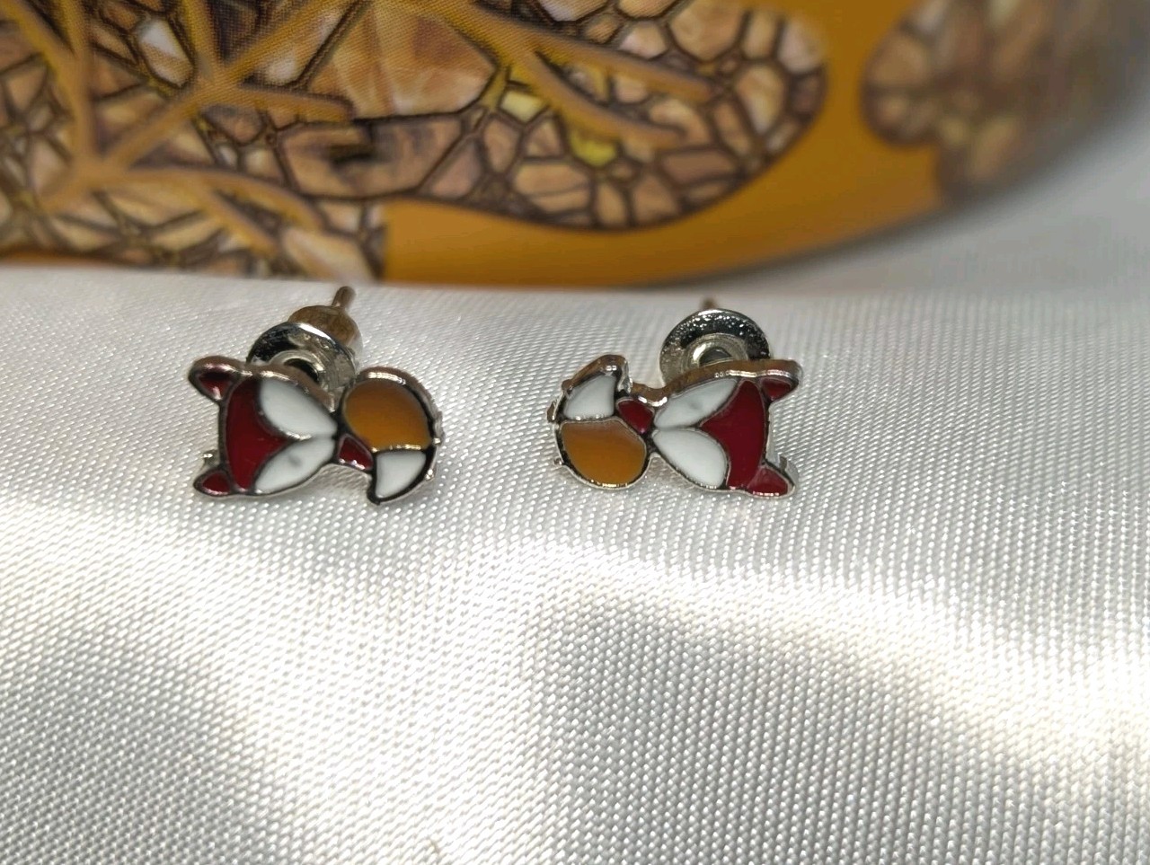 NEW Earrings Multi Brown Fox 🦊 Sterling Silver Studs Painted Fashion Earrings