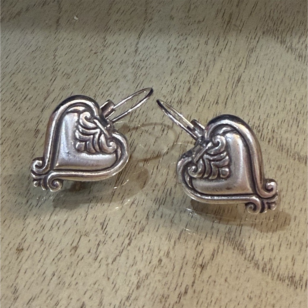 Brighton Silver Tone Metal Heart Dangle/Drop Leverback Earrings Love Theme