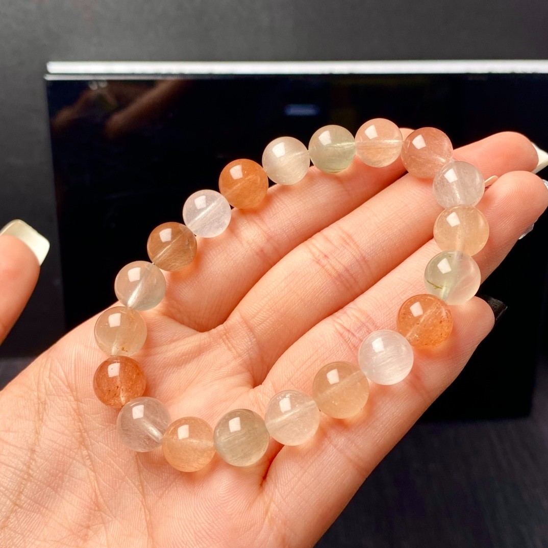 9.3 mm Natural Colorful Rutilated Quartz Bracelet healing Lucky Wealth Health