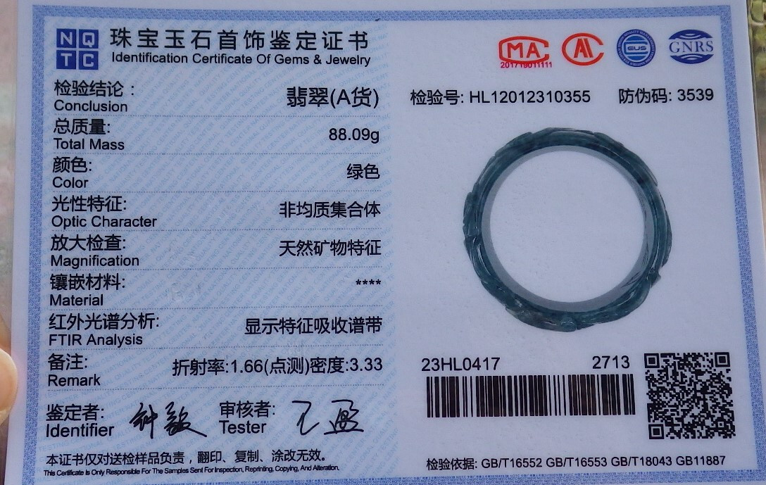 Certified Blue Green A JADE Jadeite Phoenix Bangle Bracelet 62mm 602375 AS