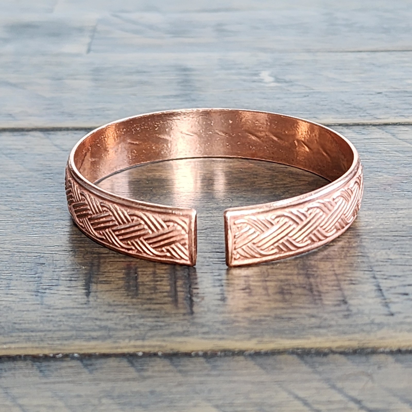 Pure Copper Bracelet Adjustable Woven Cuff 12mm Wide 19.5cm 33g Unisex