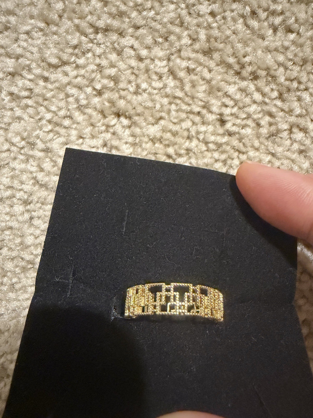 Gold Tone Geometric Cutout Adjustable Open Band Ring No Stone Size 8