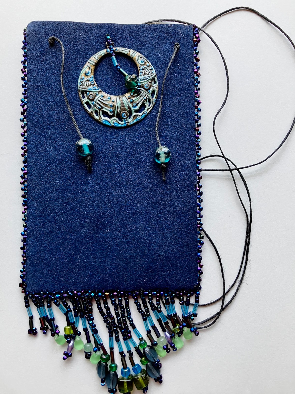 Blue Boho Beaded Pouch Necklace