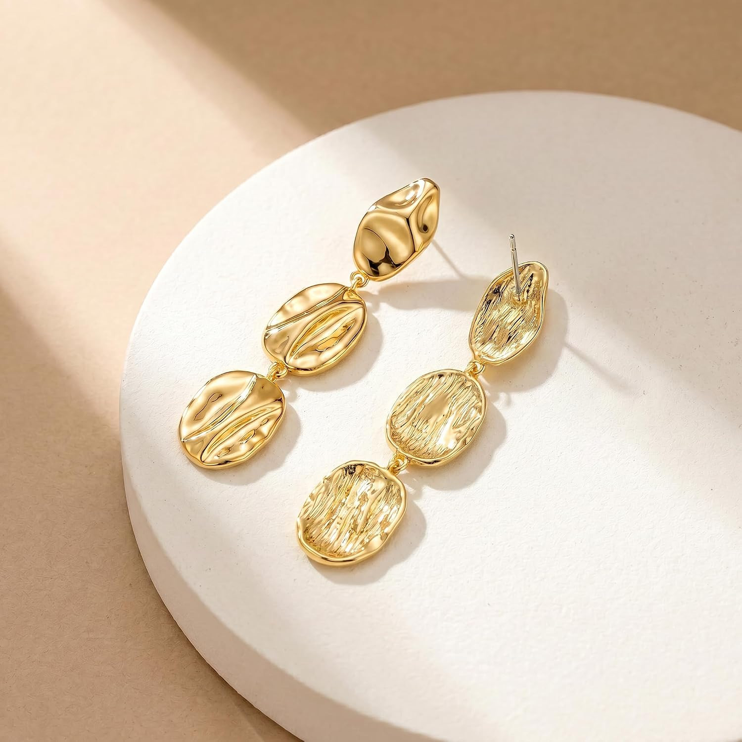 Gold Dangle Earrings for Women,Chunky 14K Gold Plated Drop Dangle Stud Earrings