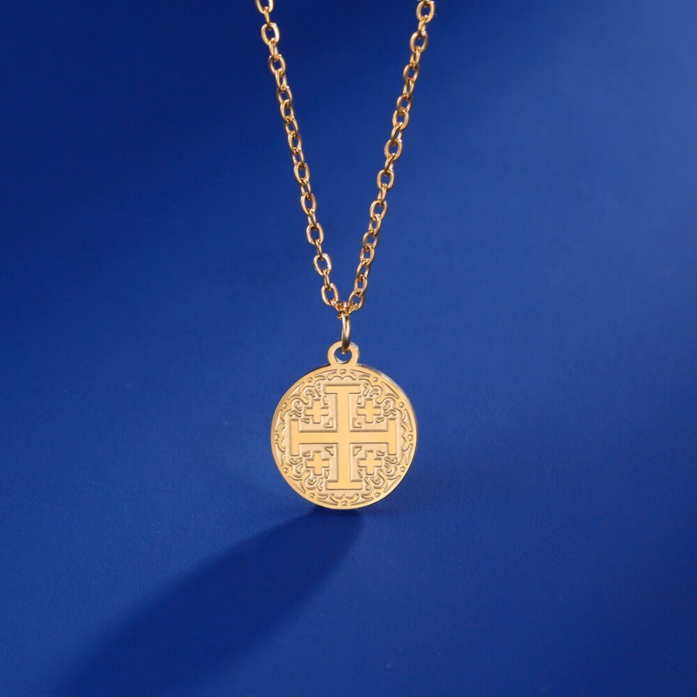 Gold Christianity Jerusalem Cross Pendant Necklace Stainless Steel Chain US