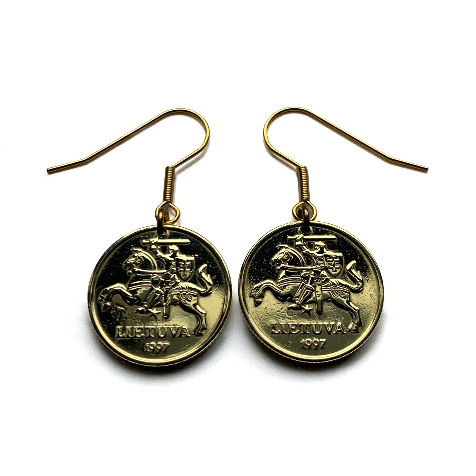 1997 Lithuania Lietuva 20 coin earrings Vytis horse armor knight Vilnius e000216