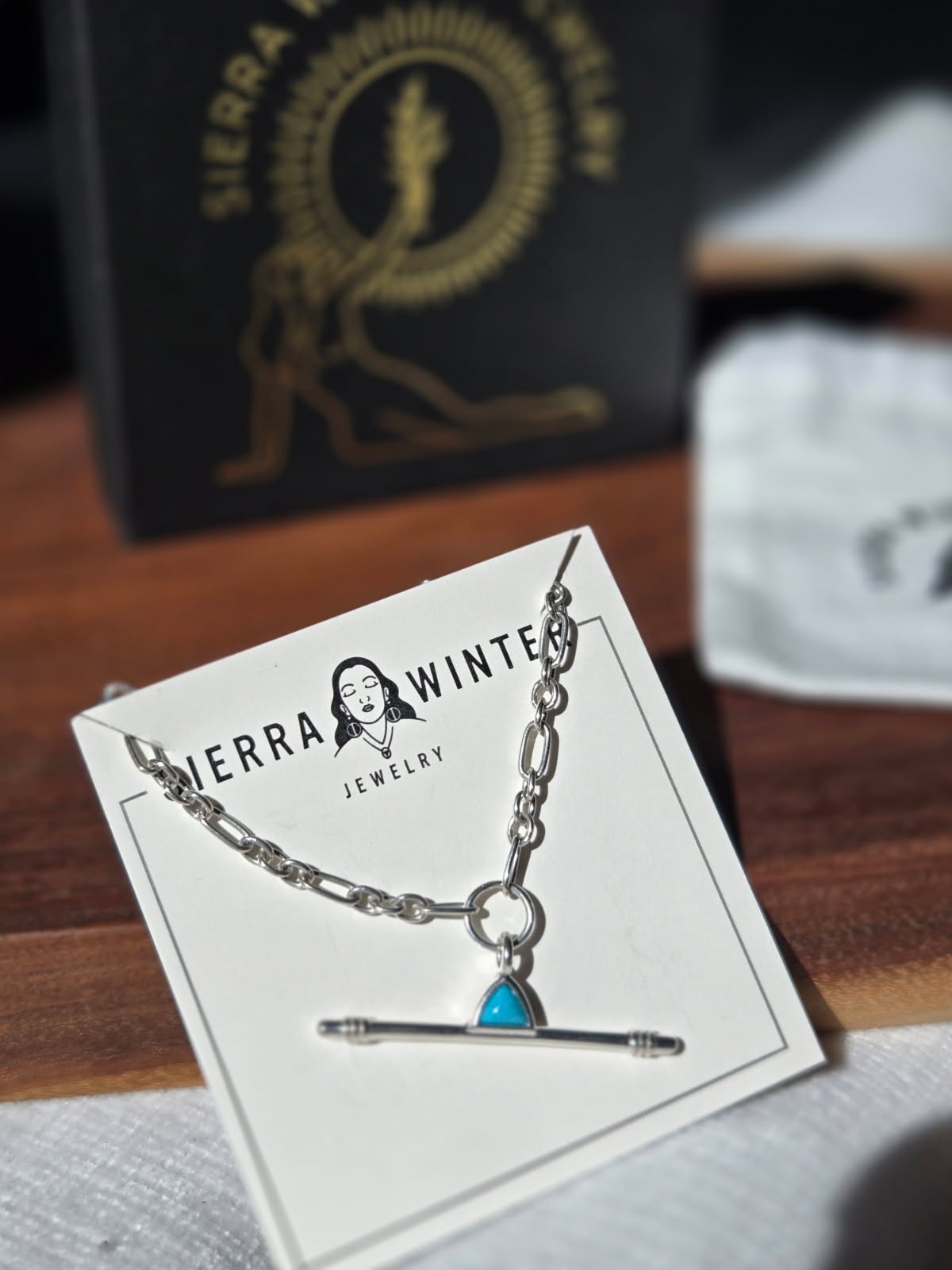 Sierra Winter Jewelry 5 O’Clock Necklace Sterling Silver Turqoise Onyx Brand New