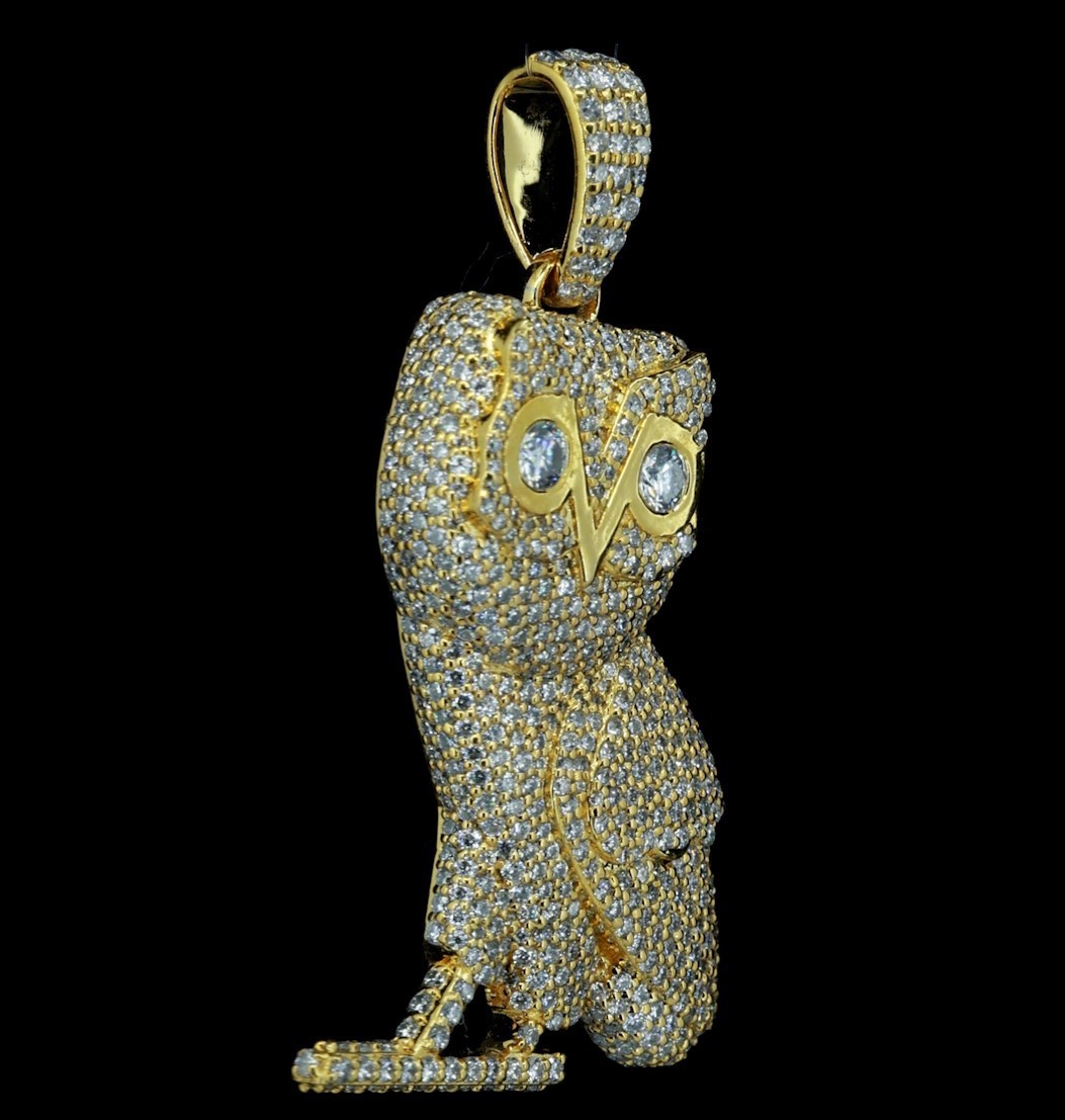 Luxury Owl Pendant Real Moissanite Diamond 925 Sterling Silver Gold Hip Hop Jewe