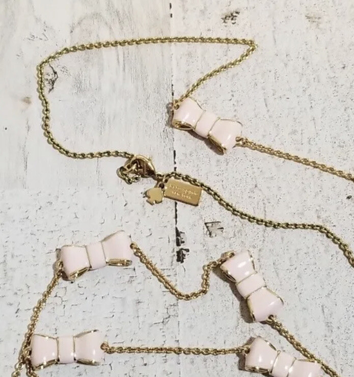 NEW KATE SPADE RARE TAKE A BOW LIGHT PINK 12K GOLD PLATED NECKLACE