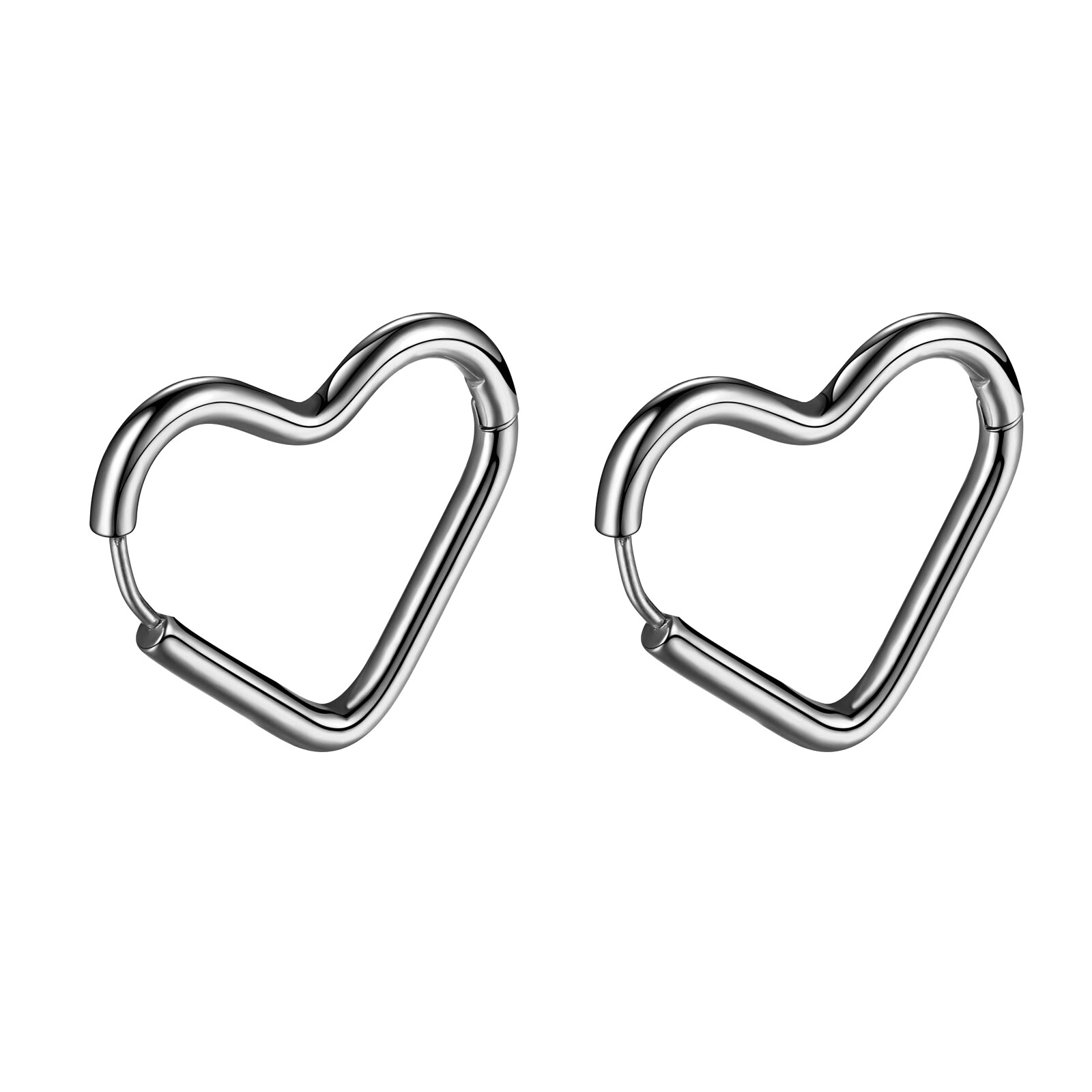Women Glossy Heart Hoop Earrings Pierced Stud Stainless Steel Hypoallergenic 18G