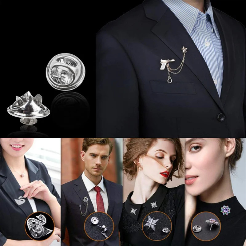 100pc Metal Locking Pin Back Brooch Badge Holder Lapel Base For DIY Jewelry