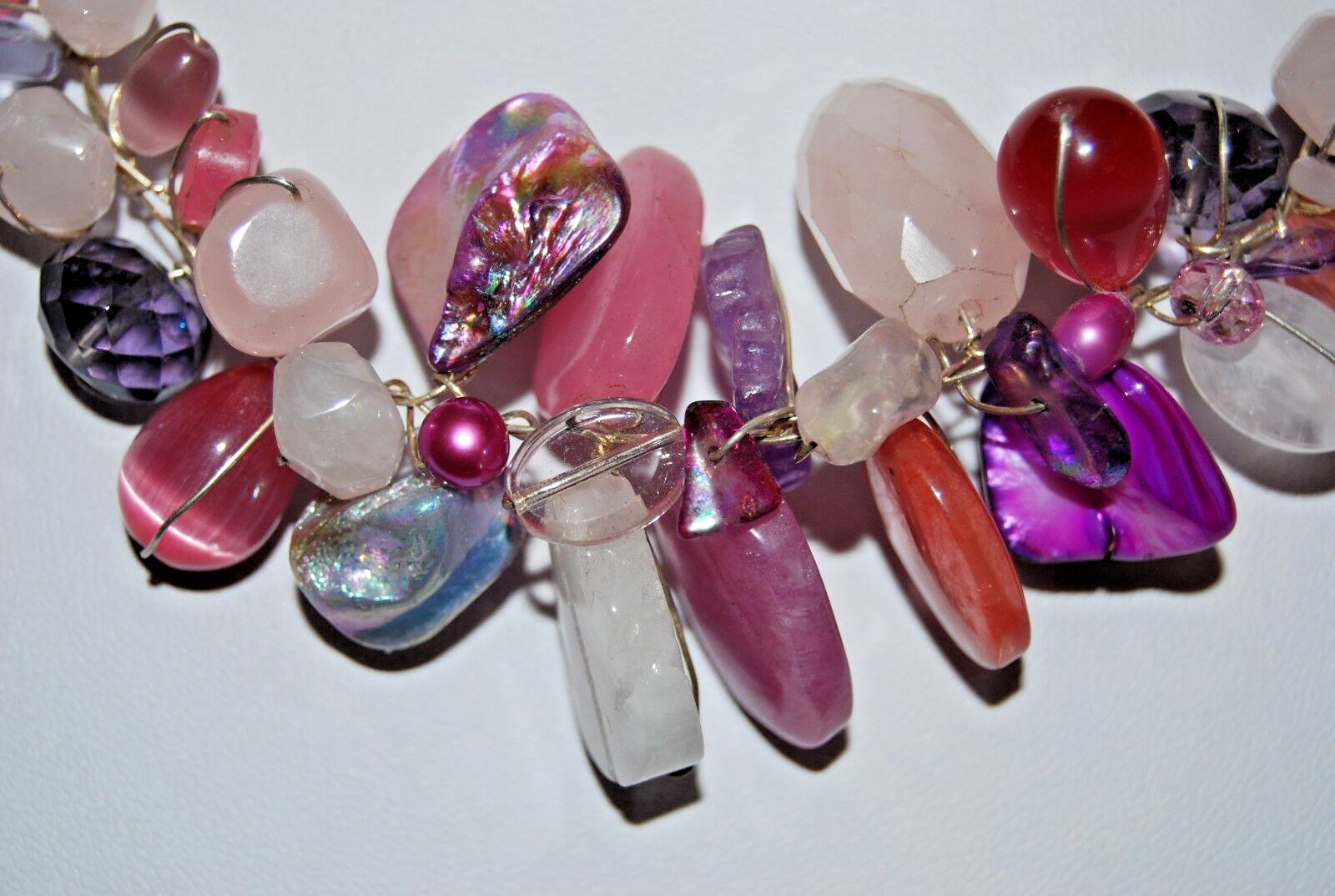 WONDERFUL ABRA BOLD RUNWAY COUTURE NATURAL STONES ON WIRE DESIGNER NECKLACE