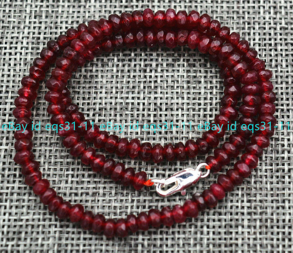 Genuine Natural 2x4mm Faceted Dark Red Garnet Gems Beads Necklace 18″ AA