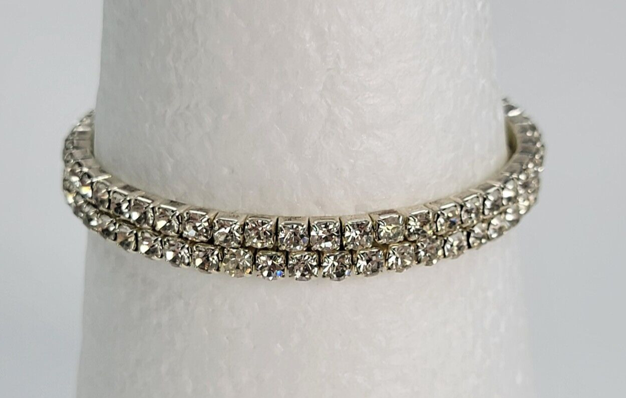 Silver Tone Clear Rhinestones Wrap Tennis Bracelet Adjustable