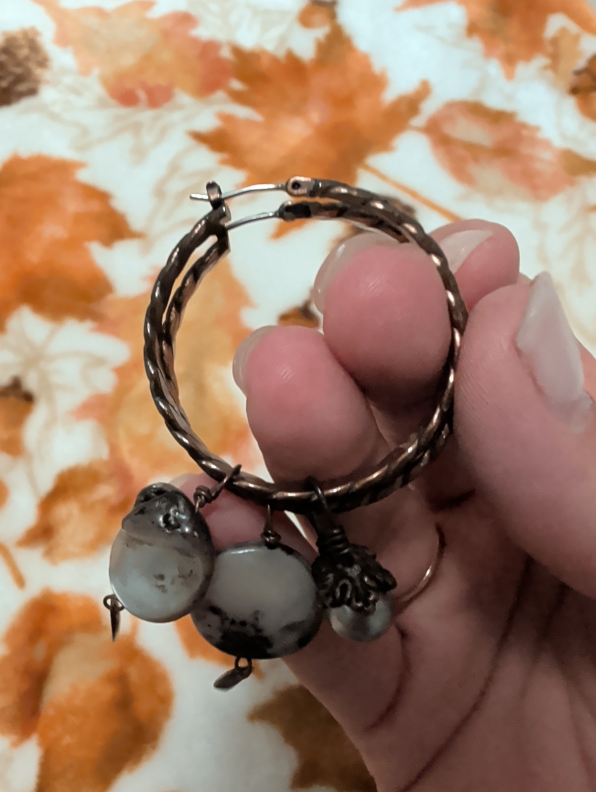 Copper Tone Beaded Hoop Metal Earrings Round Statement Hook Dangle Lobe 2″