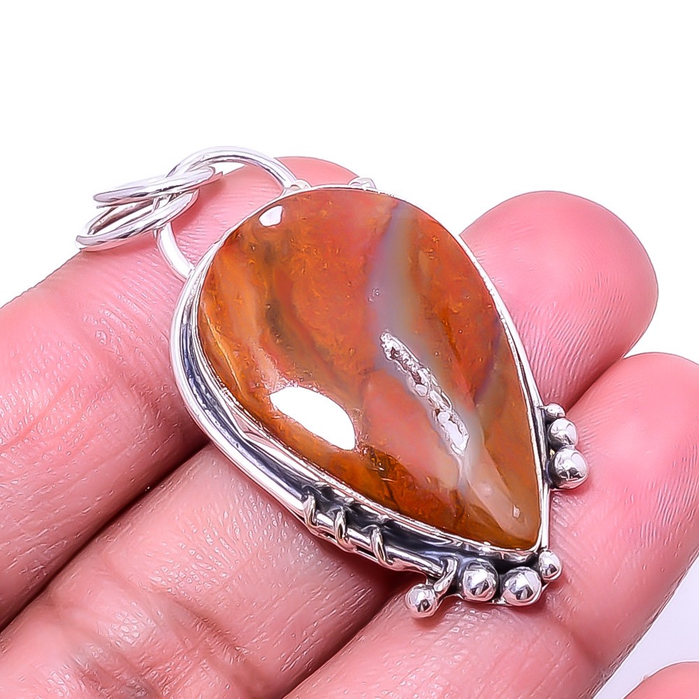 Seam Agate – Morocco Designer Handmade 925 Sterling Silver Pendant 1.95″ P57