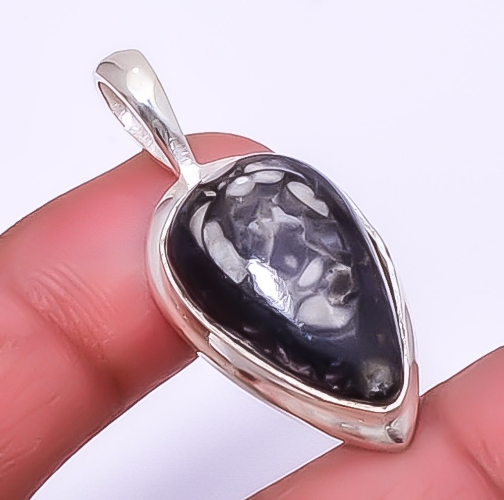Fossil Orthoceras – Morocco 925 Silver Plated Pendant 1.56″ T46