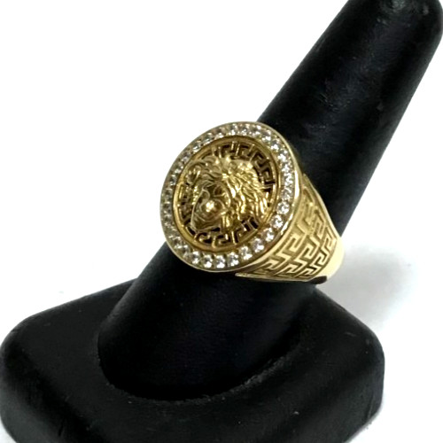 (MA3) Men’s 14k Yellow Gold 9.1 Grams CZ Greek Key Fashion Ring – Size 10