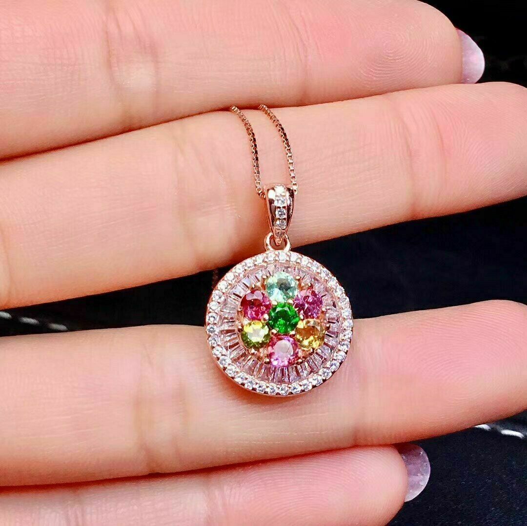 Simulated Sapphire & Diamond 2Ct 14k Rose Gold Plated Silver Pendant Necklace