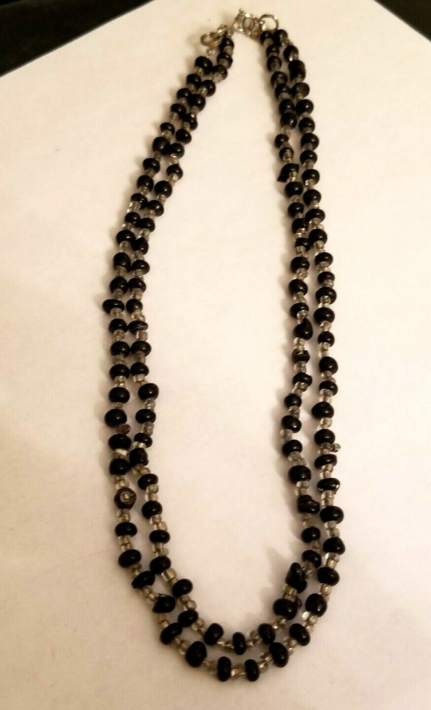 FREE SHIP 2 Stunning Black + Clear Glass Bead Necklace Strand String