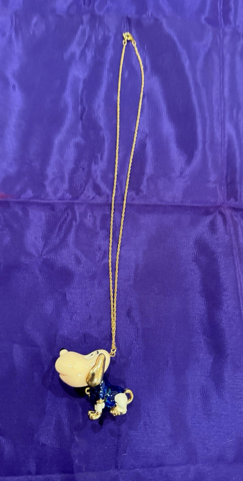 Betsy Johnson Blue Enamel Resin Puppy Dog Pendant on Gold Tone Chain