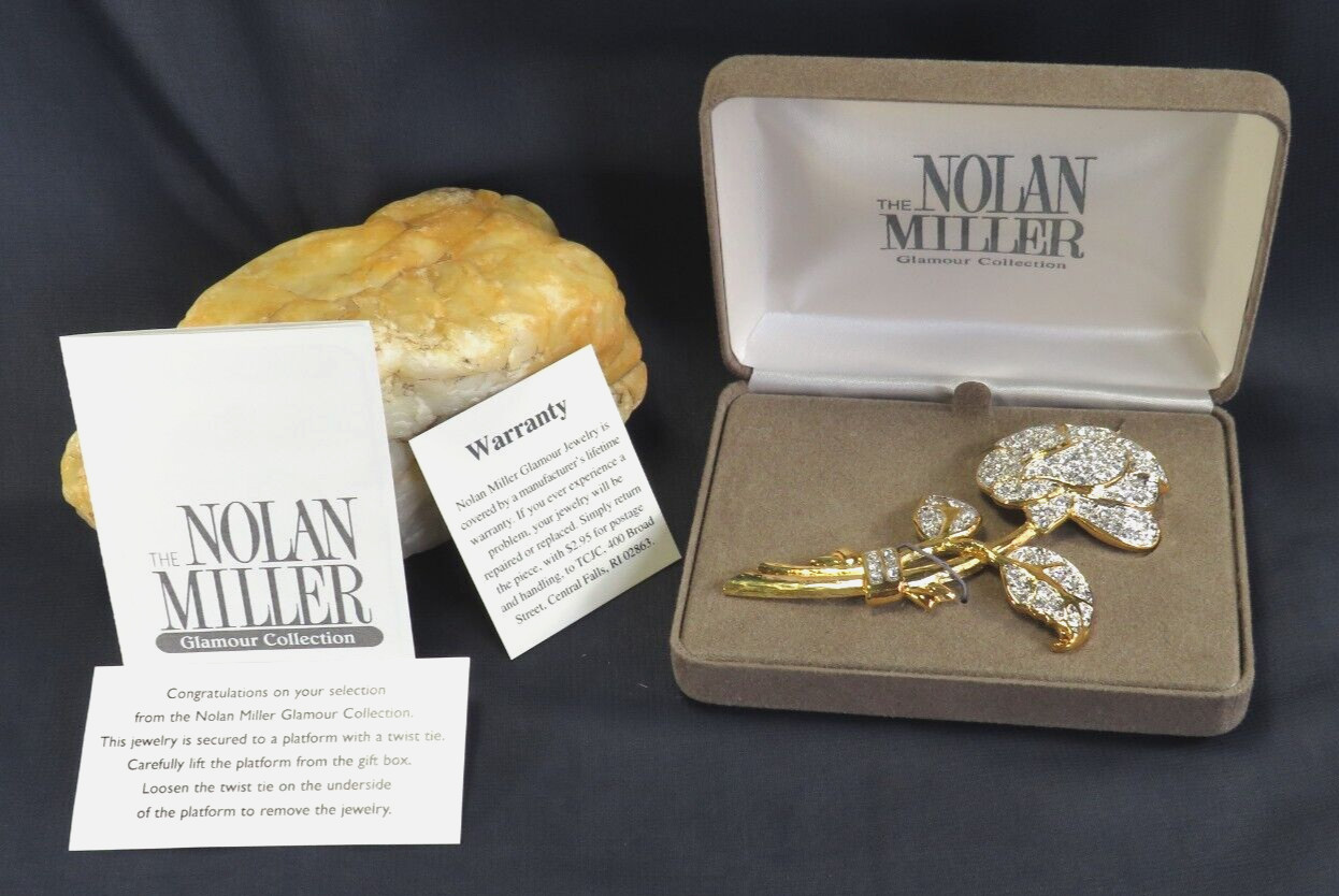 The Nolan Miller Glamour Collection 1992 Gold Tone Pave Rose Brooch w/Box