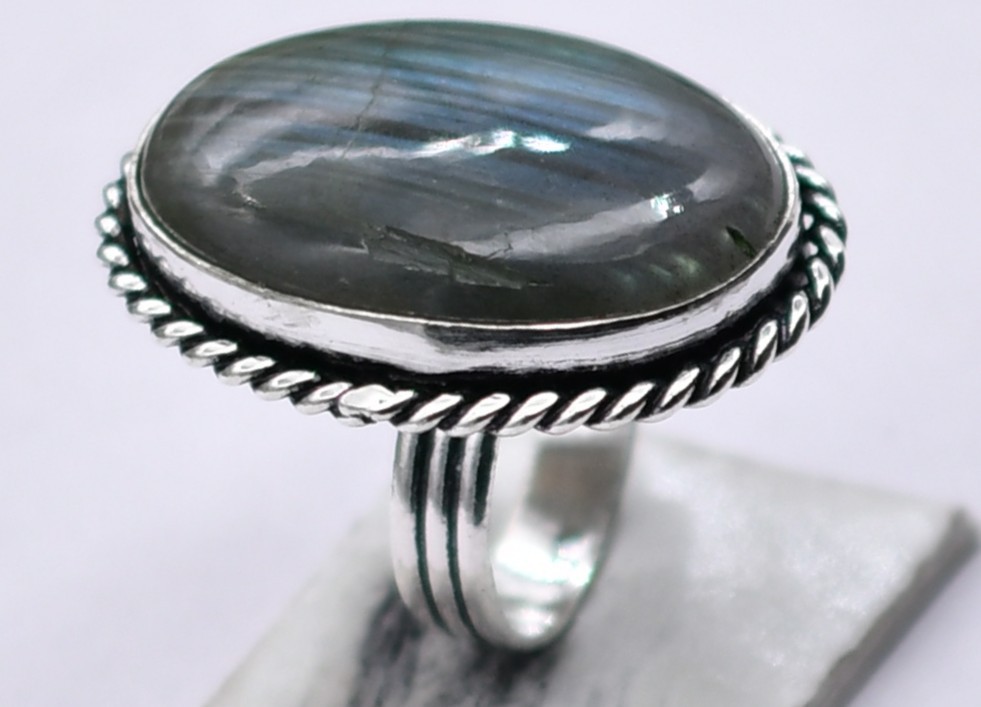 Labradorite Natural Gemstone Antique Silver Ring US Size-5.25 R 5126