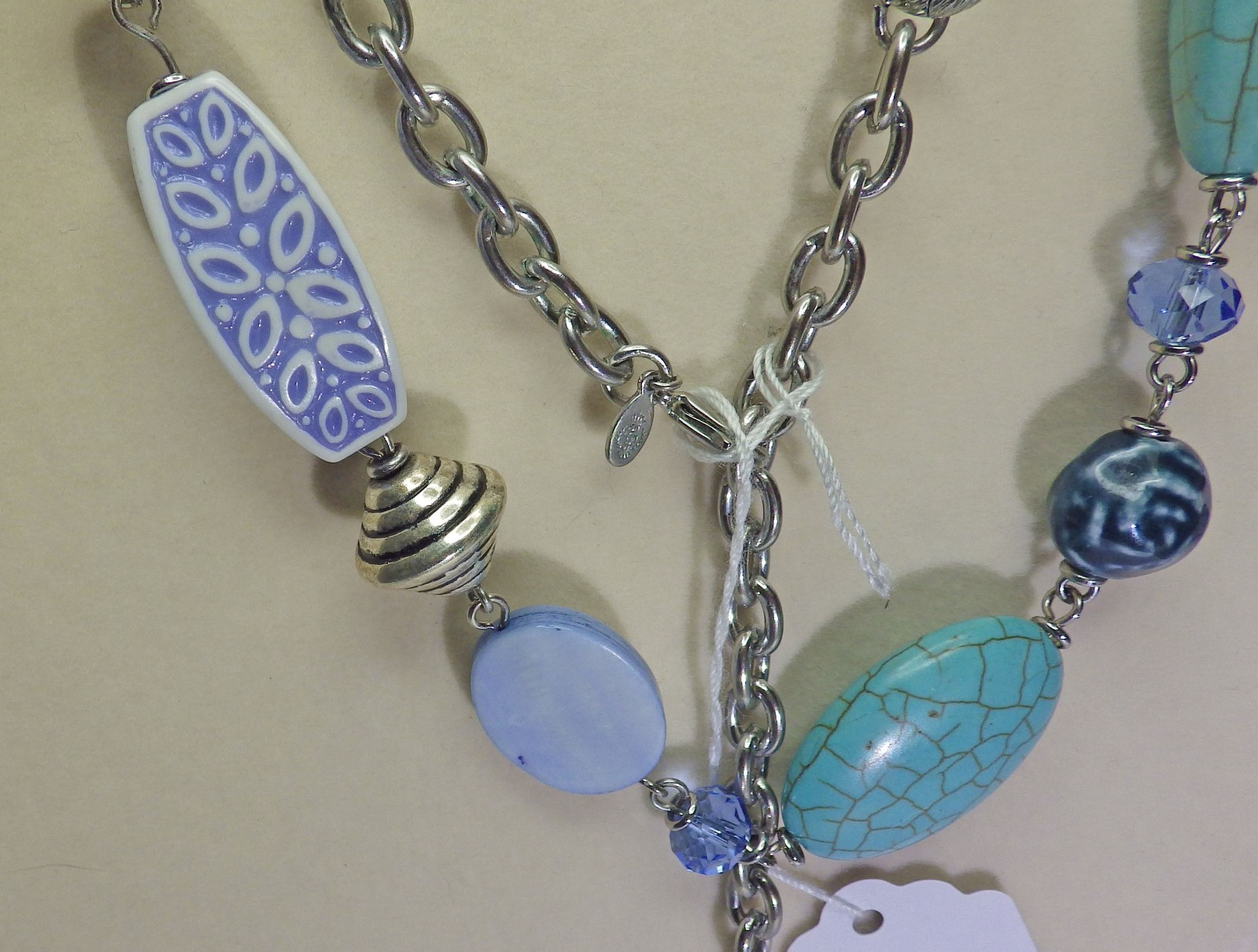 Premier Design Blue Lagoon Faux Turquoise & Silver Beads Long Necklace 35″ 620E2