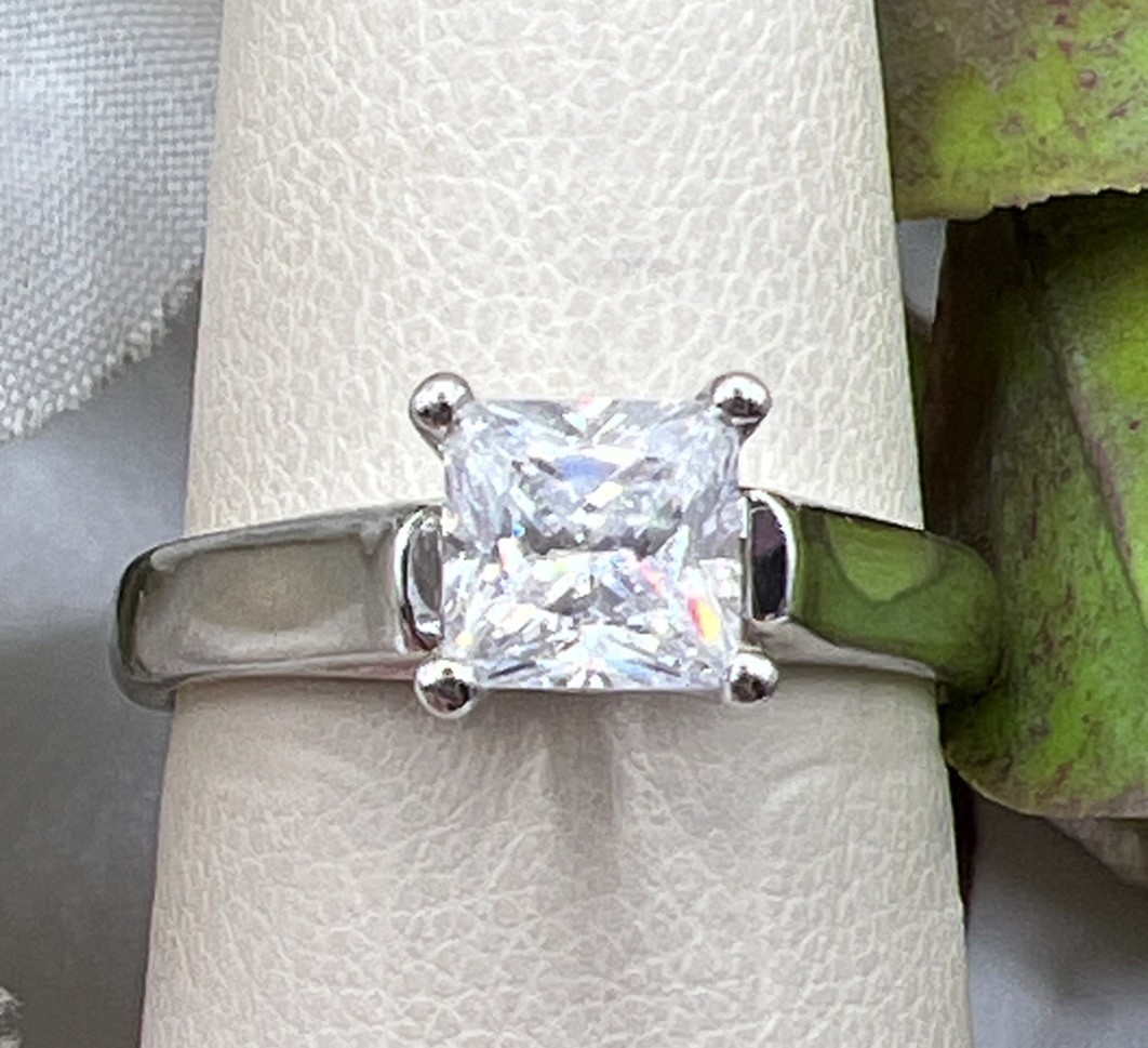 Sterling Silver 5.5×5.5mm Princess CZ Solitaire Ring Size 7