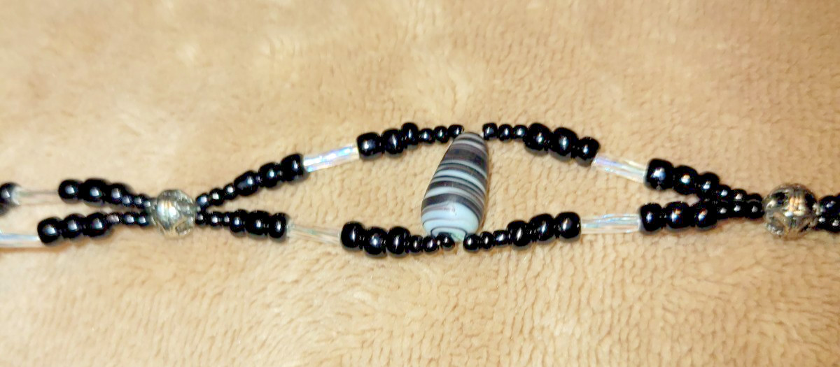 Fashion Multi-Strand Bead Necklace, Black and White, Adjustable Length