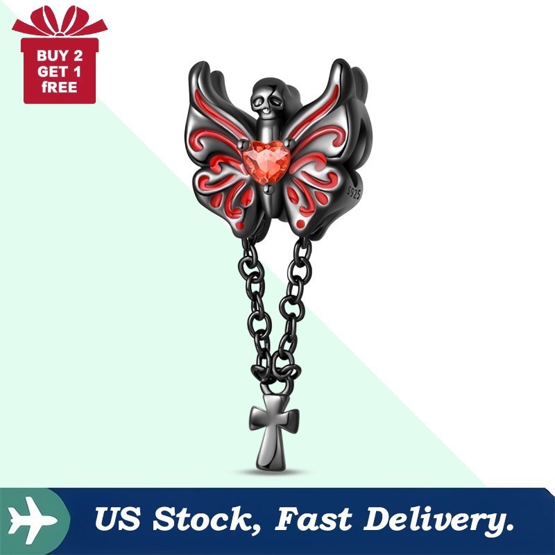KUNSIR Sterling Silver Gothic Butterfly Bead Charm For Bracelet or Necklace DIY