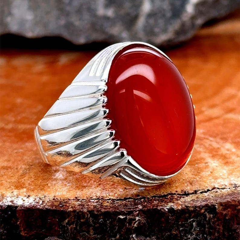 Statement Red Onyx Signet Ring 925 Sterling Silver Ring Promise Ring Party Ring