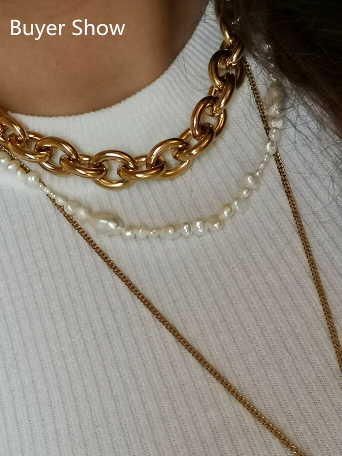 Women Men Silver Color/Gold Plated Stainless Steel Rolo Oval Chain Necklace