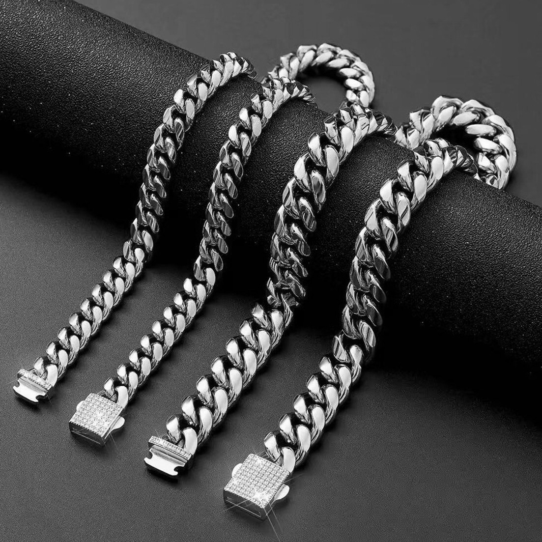 6-14mm Cuban Link Chain Necklace Stainless Steel Chain with CZ Clasp for Men