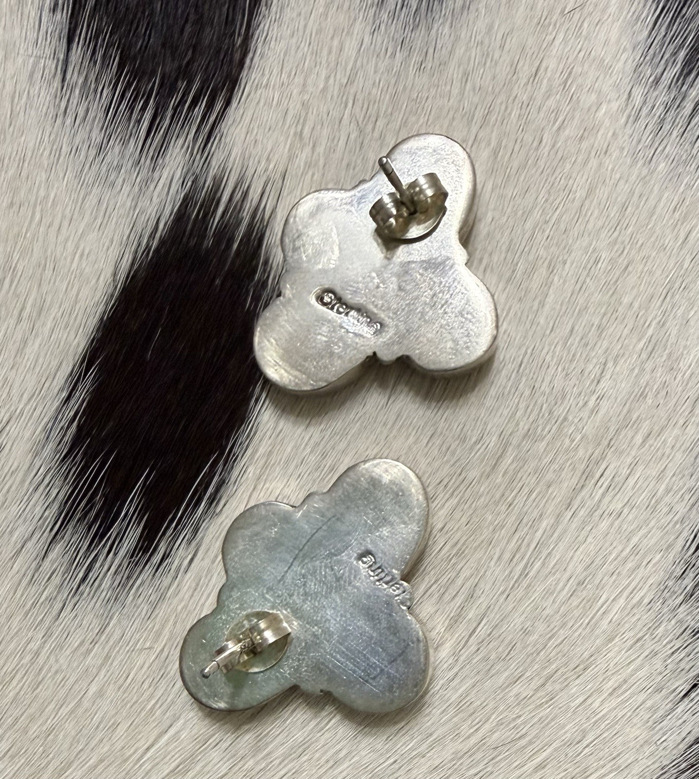 Pink Opal Flower Cluster Stud Earrings Silver Tone Butterfly Back