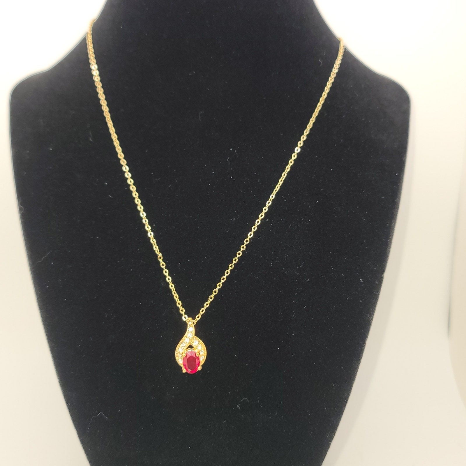 Vintage Roman Jewelry Set Simulated Ruby and Diamond Tear Drop Earrings Pendant